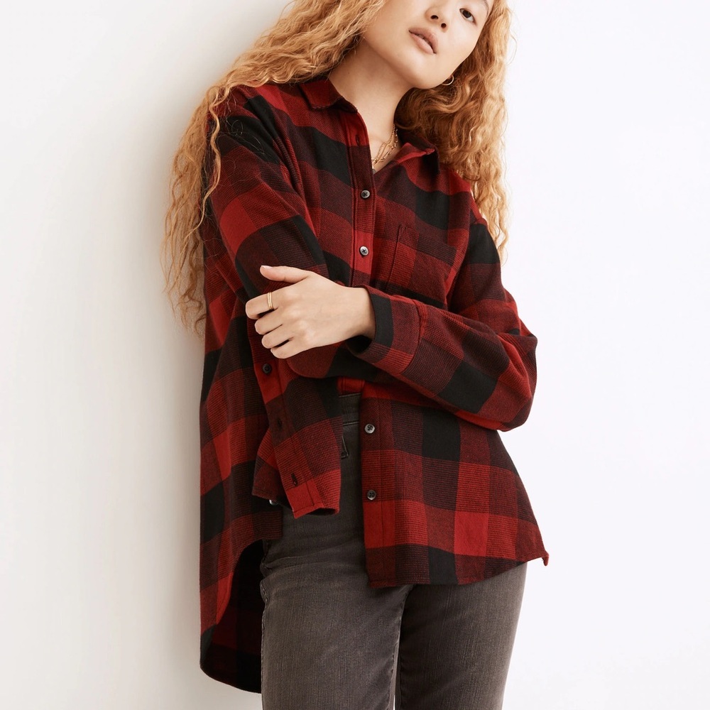 MADEWELL Flannel Side-Button Oversized Ex-Boyfriend Shirt